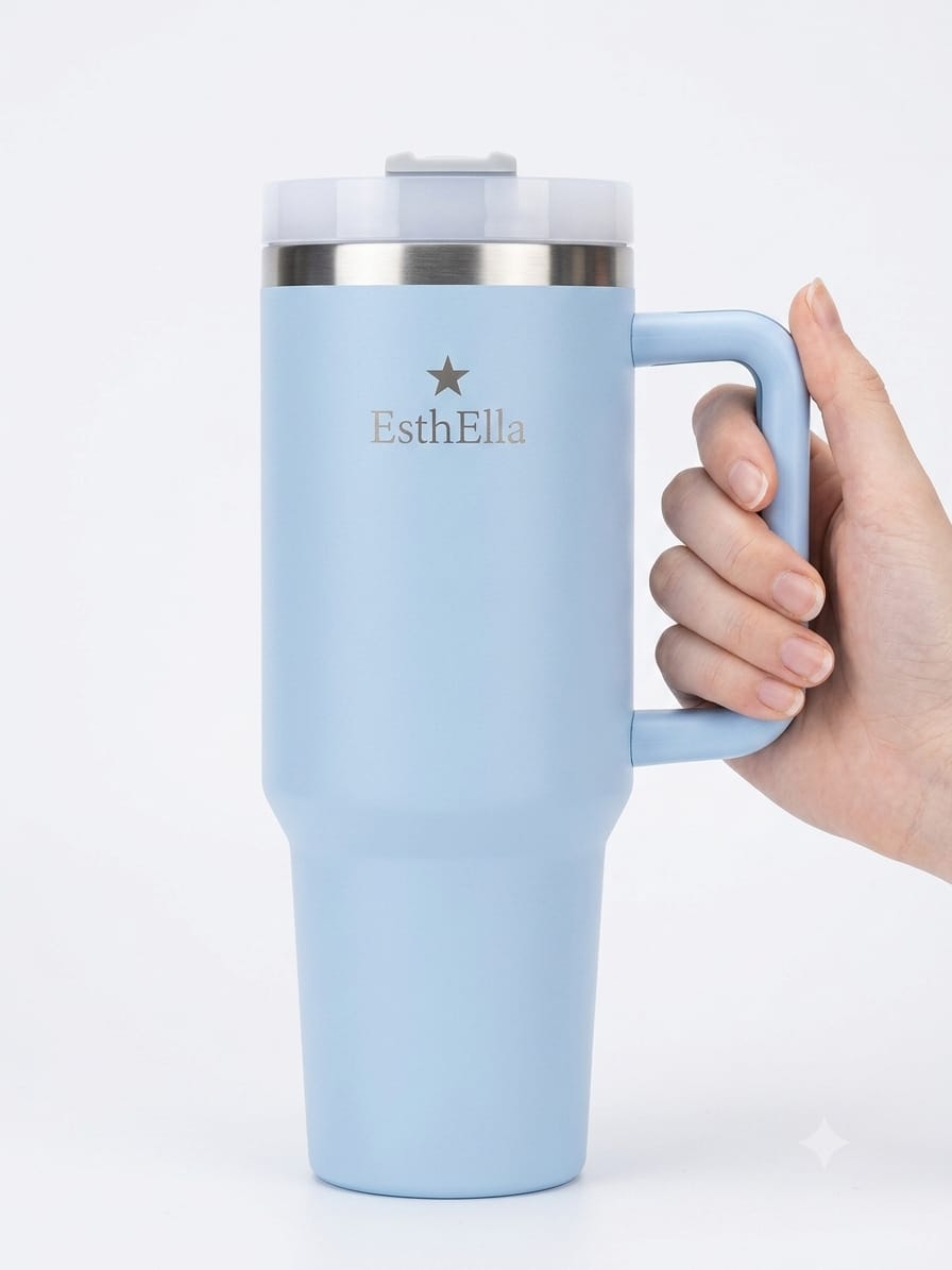 Esthella 40oz (1200ml) Vacuum Insulated Tumbler Mug with Handle and Straw | Leak-Resistant Travel Cup for Hot & Cold Drinks