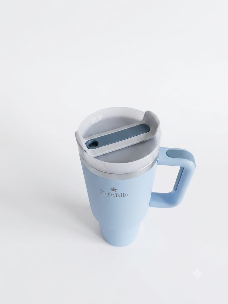 Esthella 40oz (1200ml) Vacuum Insulated Tumbler Mug with Handle and Straw | Leak-Resistant Travel Cup for Hot & Cold Drinks