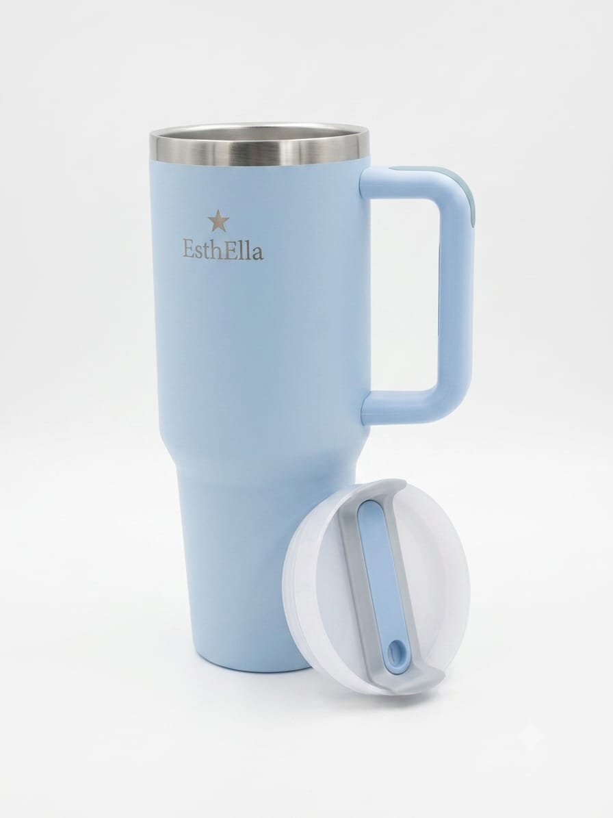 Esthella 40oz (1200ml) Vacuum Insulated Tumbler Mug with Handle and Straw | Leak-Resistant Travel Cup for Hot & Cold Drinks