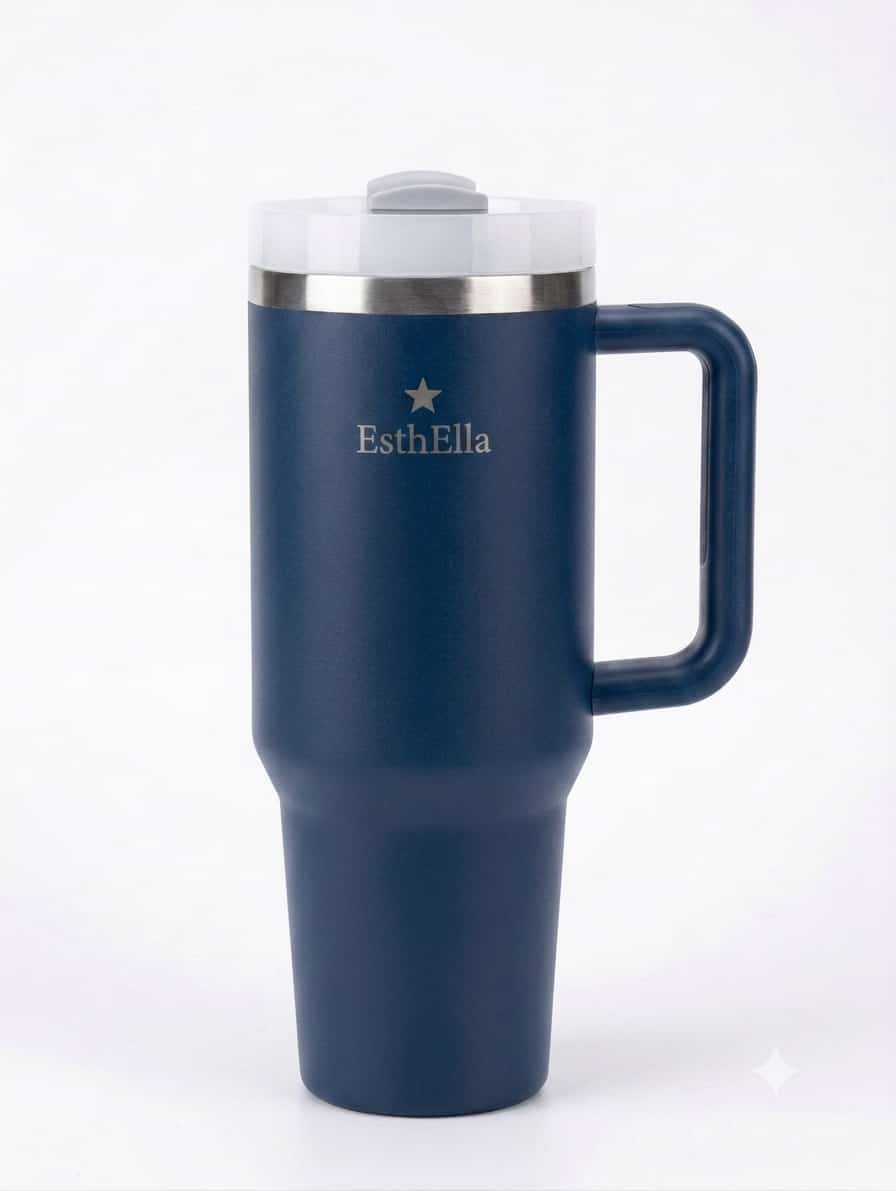 Esthella 40oz (1200ml) Vacuum Insulated Tumbler Mug with Handle and Straw | Leak-Resistant Travel Cup for Hot & Cold Drinks