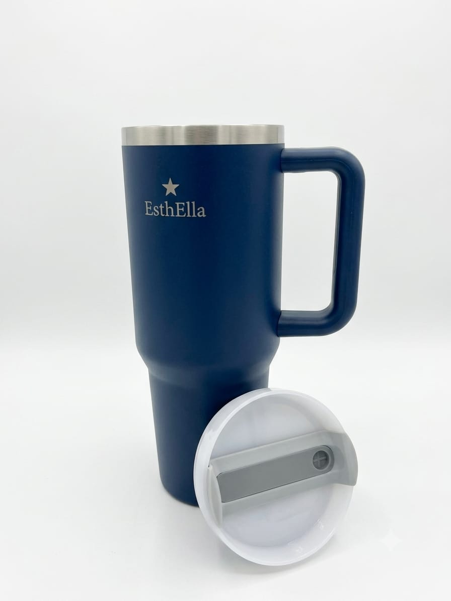Esthella 40oz (1200ml) Vacuum Insulated Tumbler Mug with Handle and Straw | Leak-Resistant Travel Cup for Hot & Cold Drinks