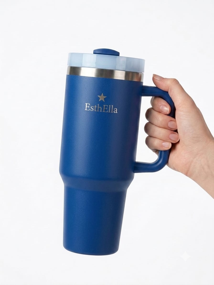 Esthella 40oz (1200ml) Vacuum Insulated Tumbler Mug with Handle and Straw | Leak-Resistant Travel Cup for Hot & Cold Drinks