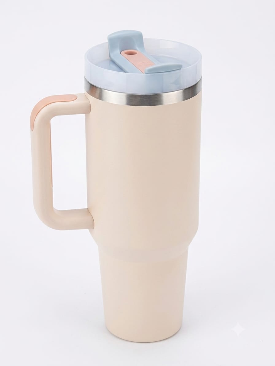 Esthella 40oz (1200ml) Vacuum Insulated Tumbler Mug with Handle and Straw | Leak-Resistant Travel Cup for Hot & Cold Drinks