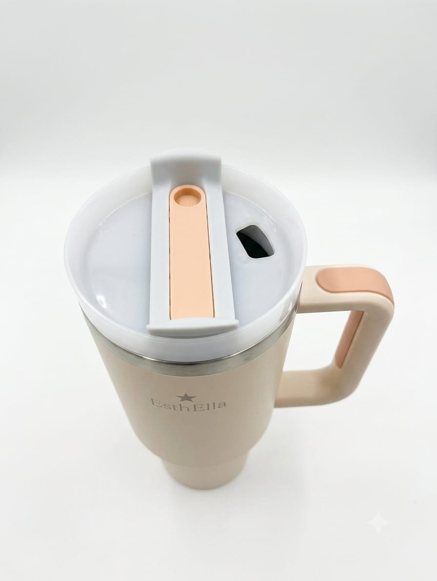 Esthella 40oz (1200ml) Vacuum Insulated Tumbler Mug with Handle and Straw | Leak-Resistant Travel Cup for Hot & Cold Drinks