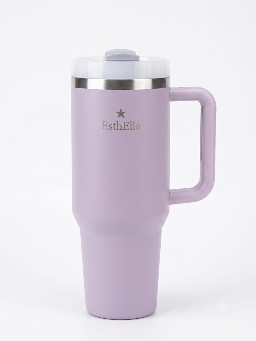 Esthella 40oz (1200ml) Vacuum Insulated Tumbler Mug with Handle and Straw | Leak-Resistant Travel Cup for Hot & Cold Drinks