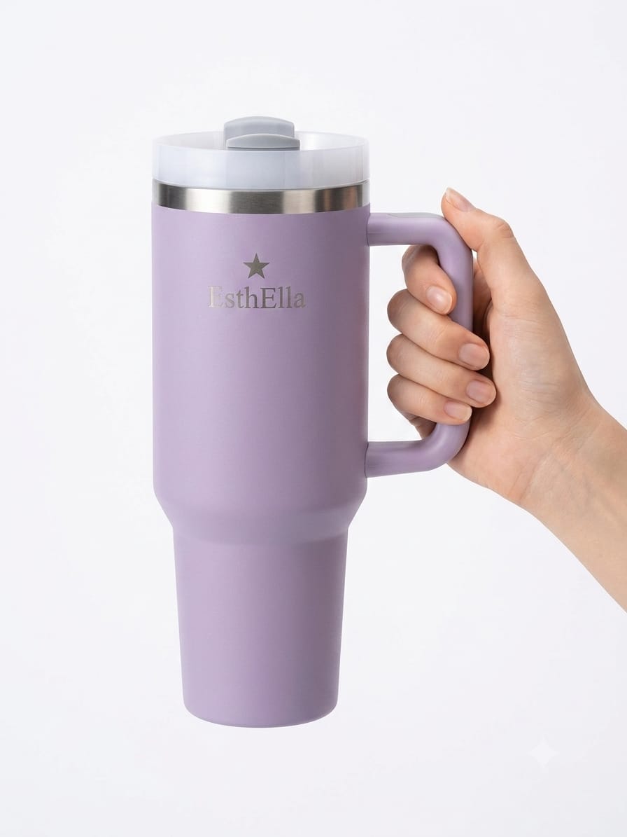 Esthella 40oz (1200ml) Vacuum Insulated Tumbler Mug with Handle and Straw | Leak-Resistant Travel Cup for Hot & Cold Drinks