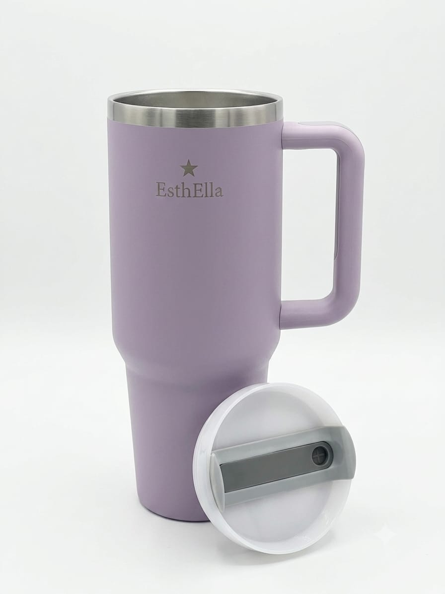 Esthella 40oz (1200ml) Vacuum Insulated Tumbler Mug with Handle and Straw | Leak-Resistant Travel Cup for Hot & Cold Drinks
