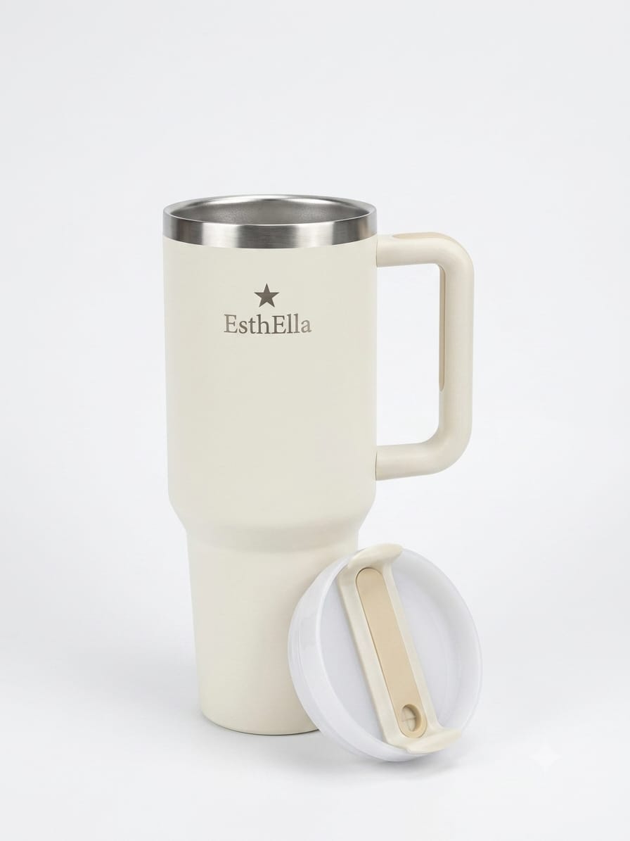 Esthella 40oz (1200ml) Vacuum Insulated Tumbler Mug with Handle and Straw | Leak-Resistant Travel Cup for Hot & Cold Drinks