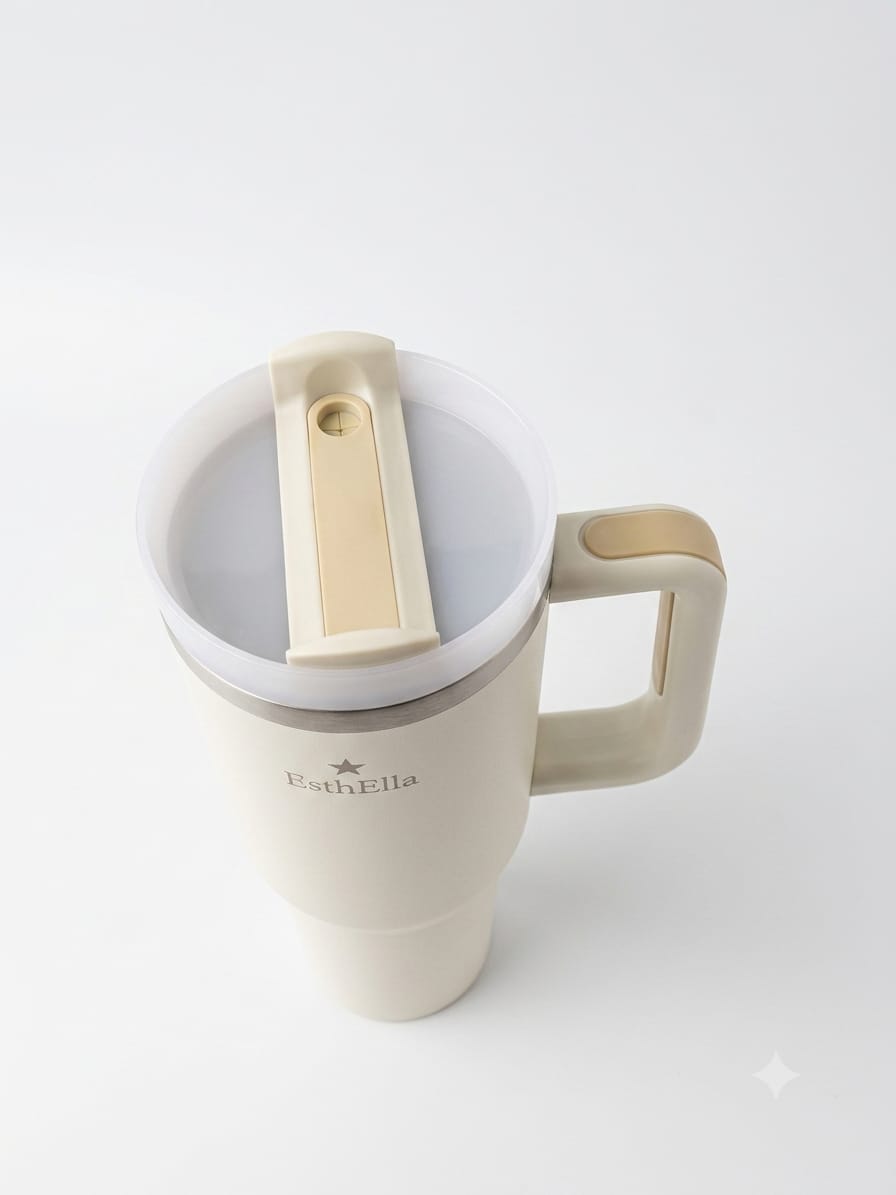 Esthella 40oz (1200ml) Vacuum Insulated Tumbler Mug with Handle and Straw | Leak-Resistant Travel Cup for Hot & Cold Drinks