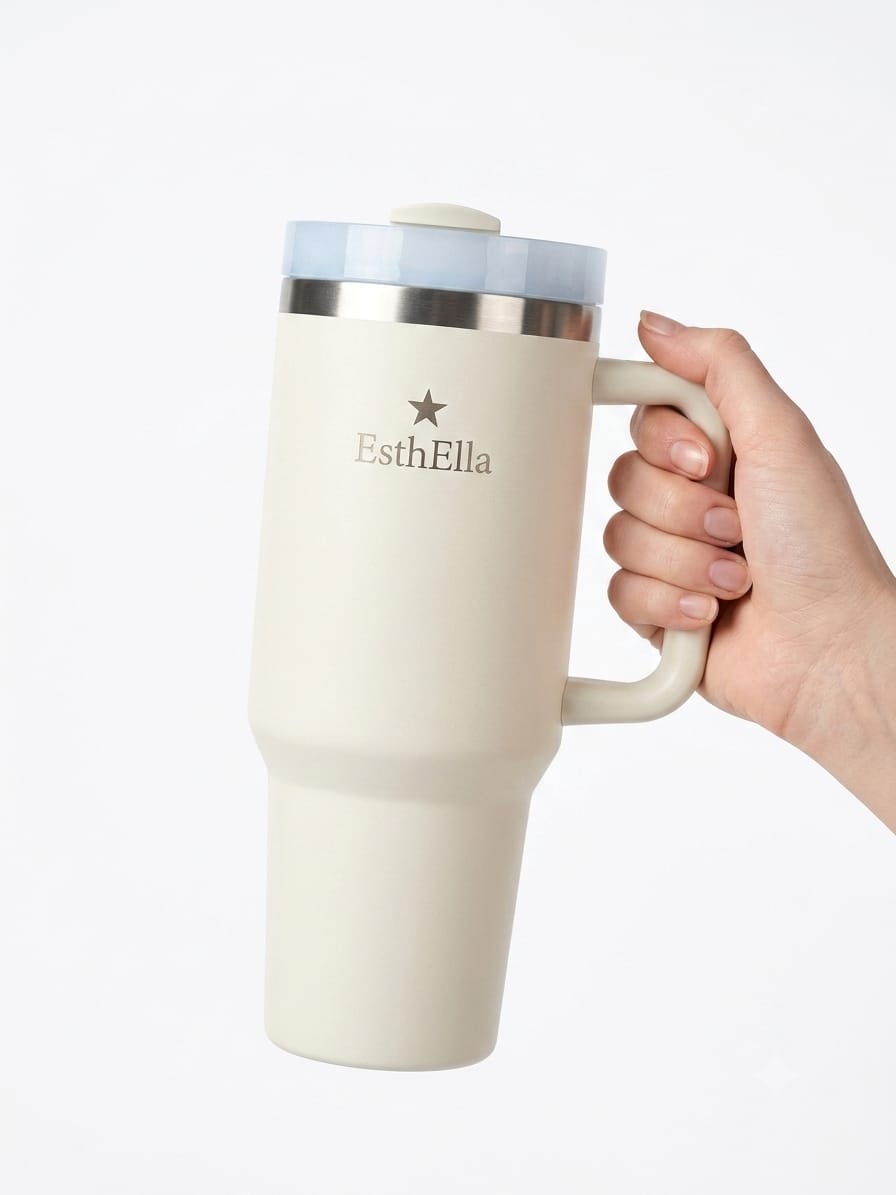 Esthella 40oz (1200ml) Vacuum Insulated Tumbler Mug with Handle and Straw | Leak-Resistant Travel Cup for Hot & Cold Drinks