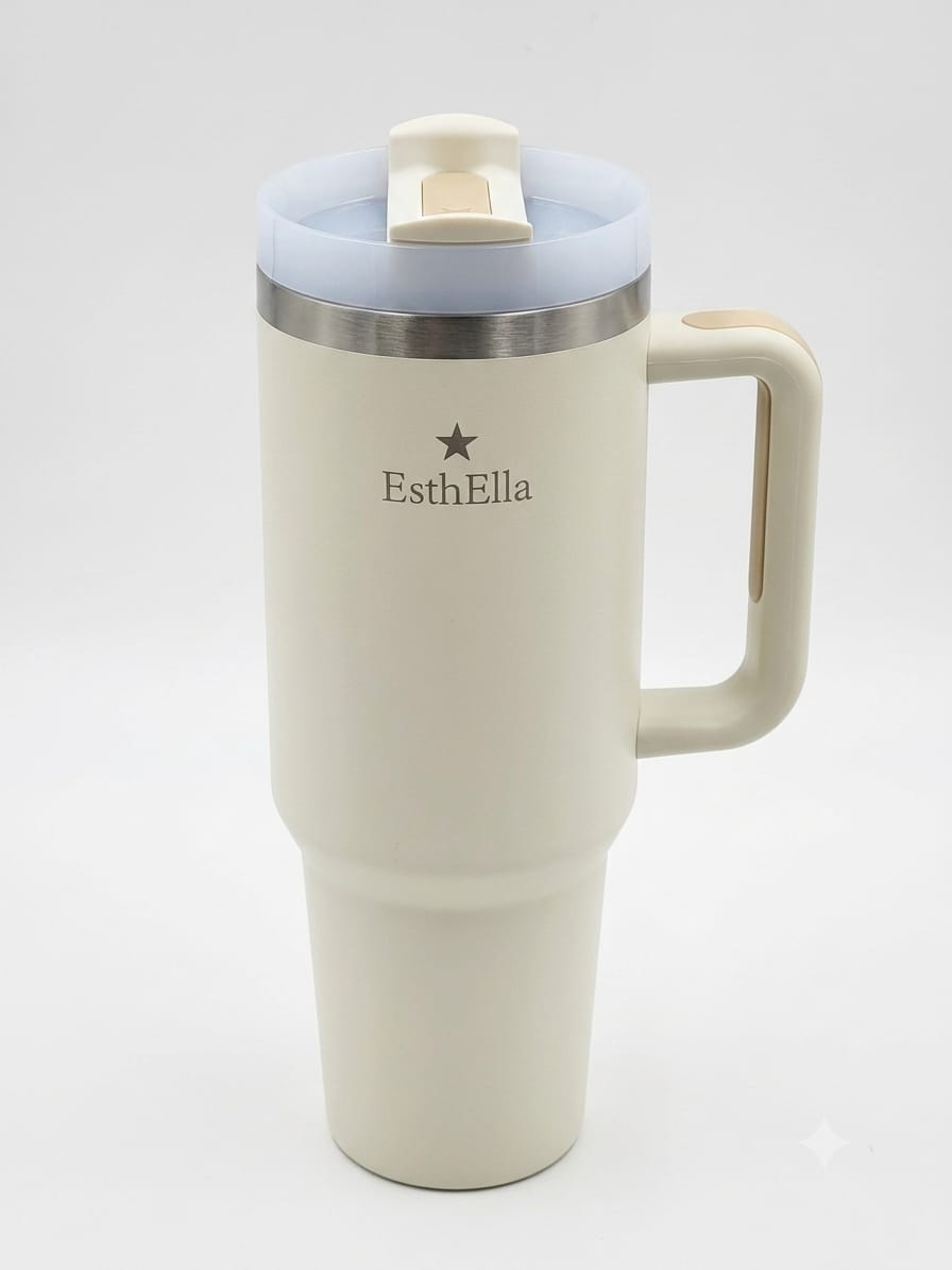 Esthella 40oz (1200ml) Vacuum Insulated Tumbler Mug with Handle and Straw | Leak-Resistant Travel Cup for Hot & Cold Drinks