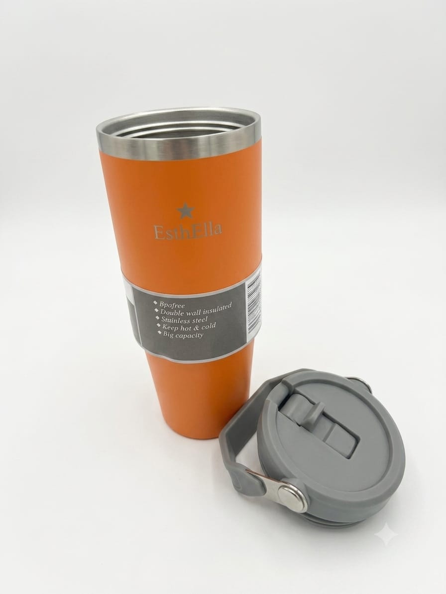 Esthella 30oz (890ml) Vacuum Insulated Tumbler Mug with Handle and Straw | Leak-Resistant Travel Cup for Hot & Cold Drinks.