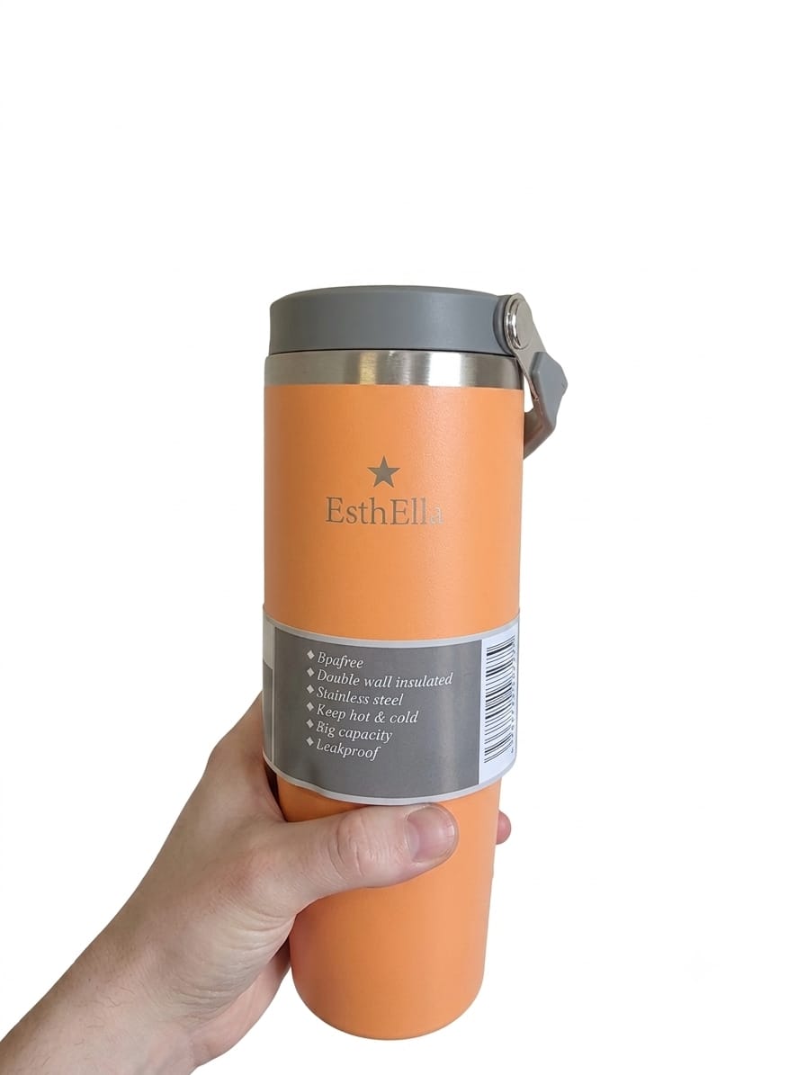 Esthella 30oz (890ml) Vacuum Insulated Tumbler Mug with Handle and Straw | Leak-Resistant Travel Cup for Hot & Cold Drinks.