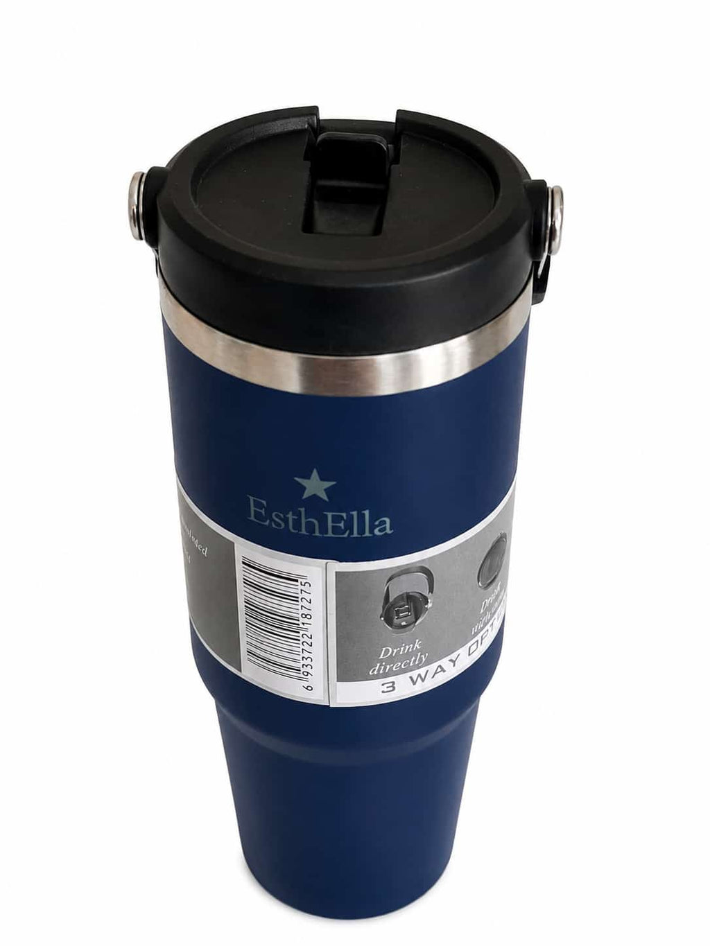 Esthella 30oz (890ml) Vacuum Insulated Tumbler Mug with Handle and Straw | Leak-Resistant Travel Cup for Hot & Cold Drinks.