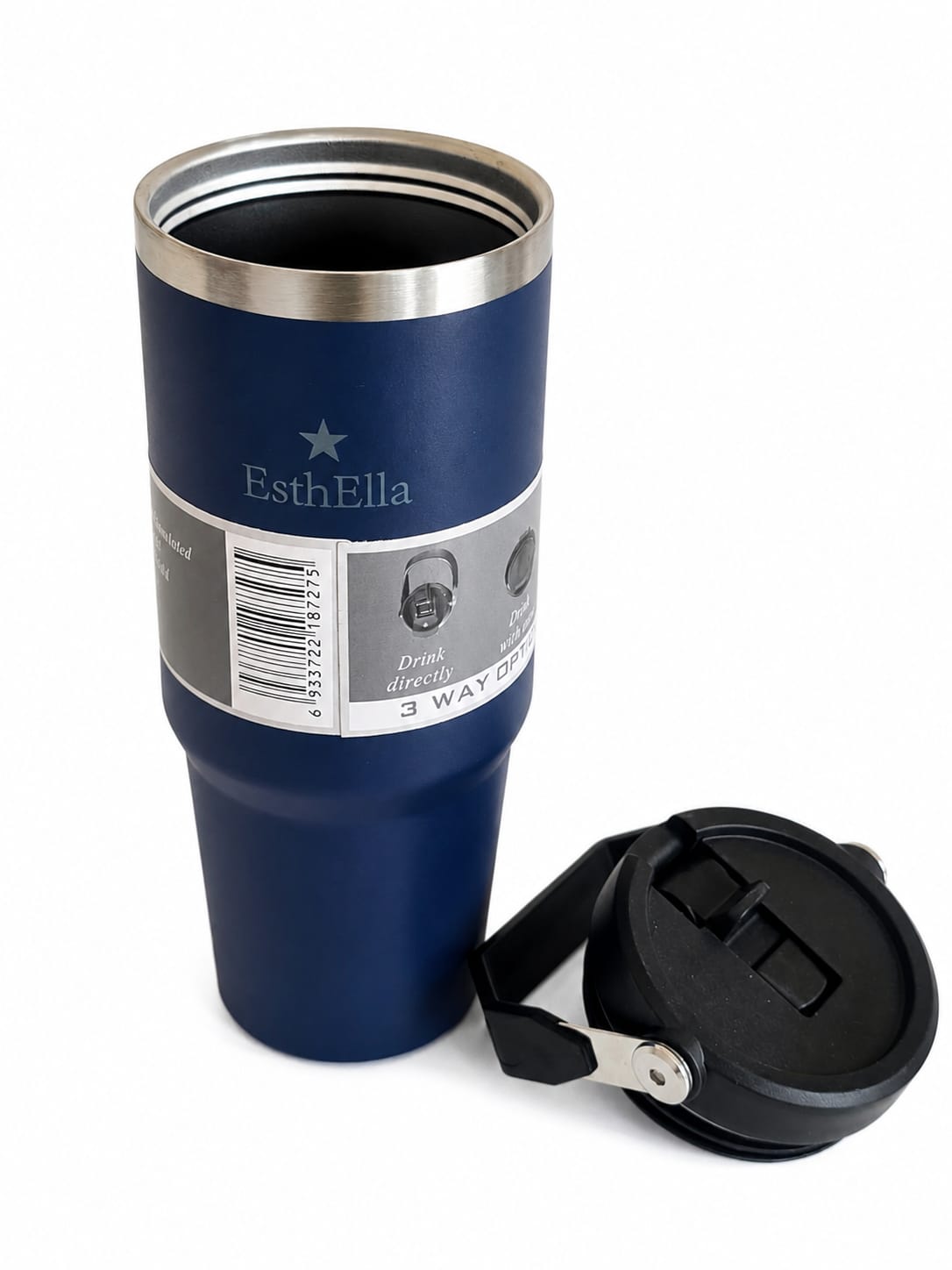Esthella 30oz (890ml) Vacuum Insulated Tumbler Mug with Handle and Straw | Leak-Resistant Travel Cup for Hot & Cold Drinks.