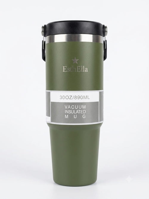 Esthella 30oz (890ml) Vacuum Insulated Tumbler Mug with Handle and Straw | Leak-Resistant Travel Cup for Hot & Cold Drinks.