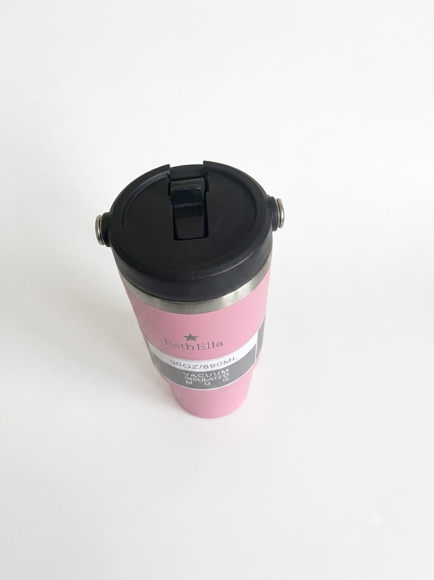 Esthella 30oz (890ml) Vacuum Insulated Tumbler Mug with Handle and Straw | Leak-Resistant Travel Cup for Hot & Cold Drinks.