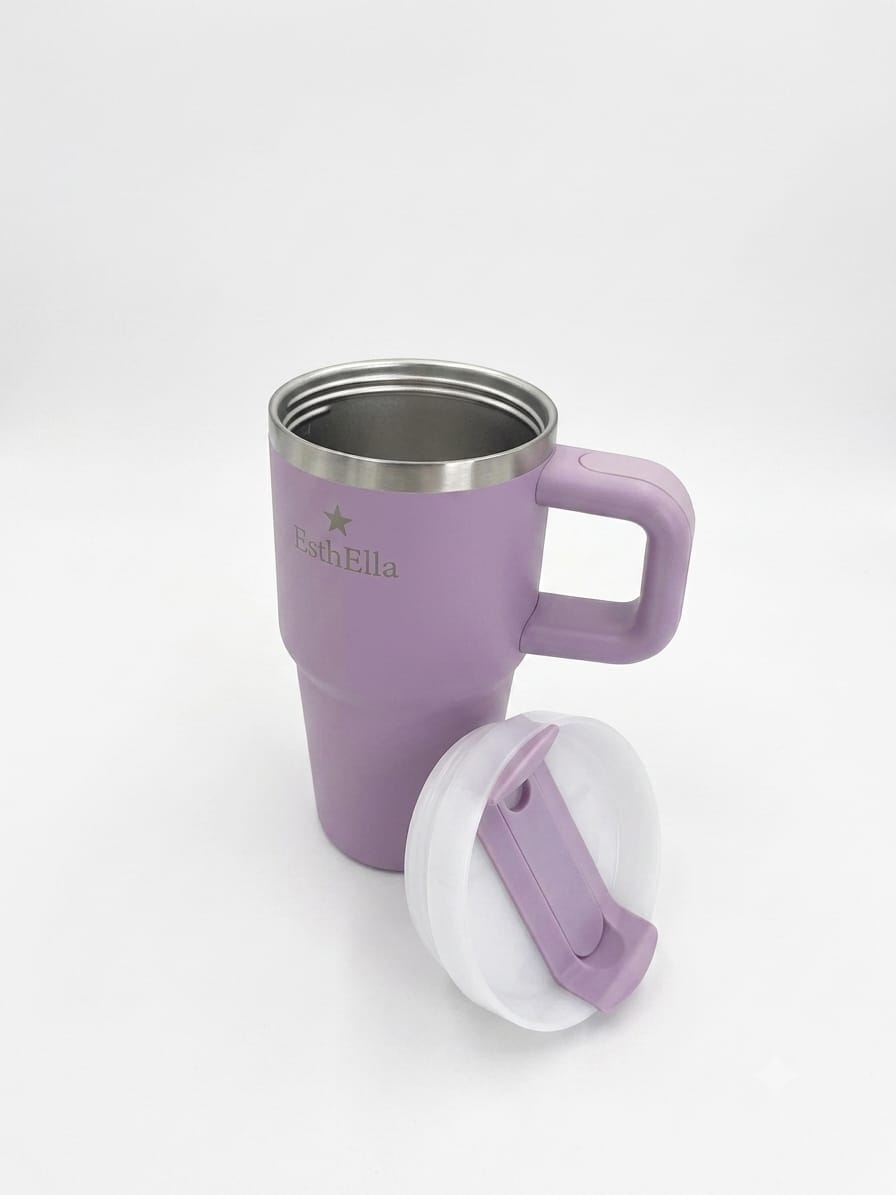 Esthella 20oz (600ml) Vacuum Insulated Tumbler Mug with Handle and Straw | Portable Leak-Resistant Travel Cup for Kids and Adults | Hot & Cold Drinks.
