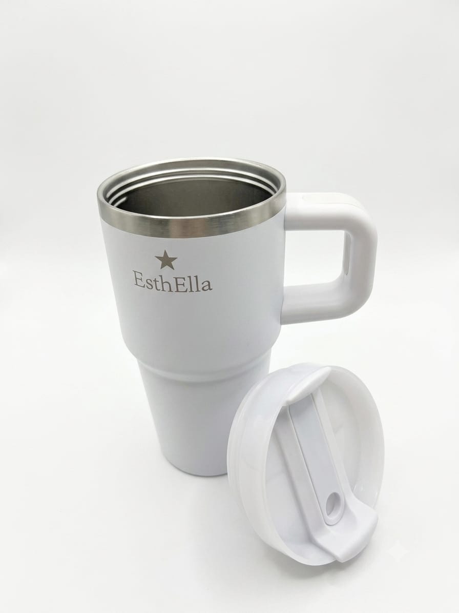 Esthella 20oz (600ml) Vacuum Insulated Tumbler Mug with Handle and Straw | Portable Leak-Resistant Travel Cup for Kids and Adults | Hot & Cold Drinks.