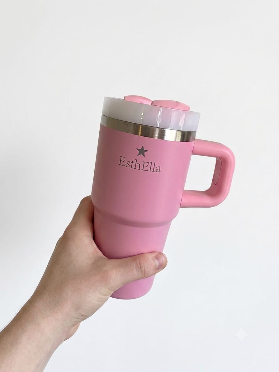 Esthella 20oz (600ml) Vacuum Insulated Tumbler Mug with Handle and Straw | Portable Leak-Resistant Travel Cup for Kids and Adults | Hot & Cold Drinks.