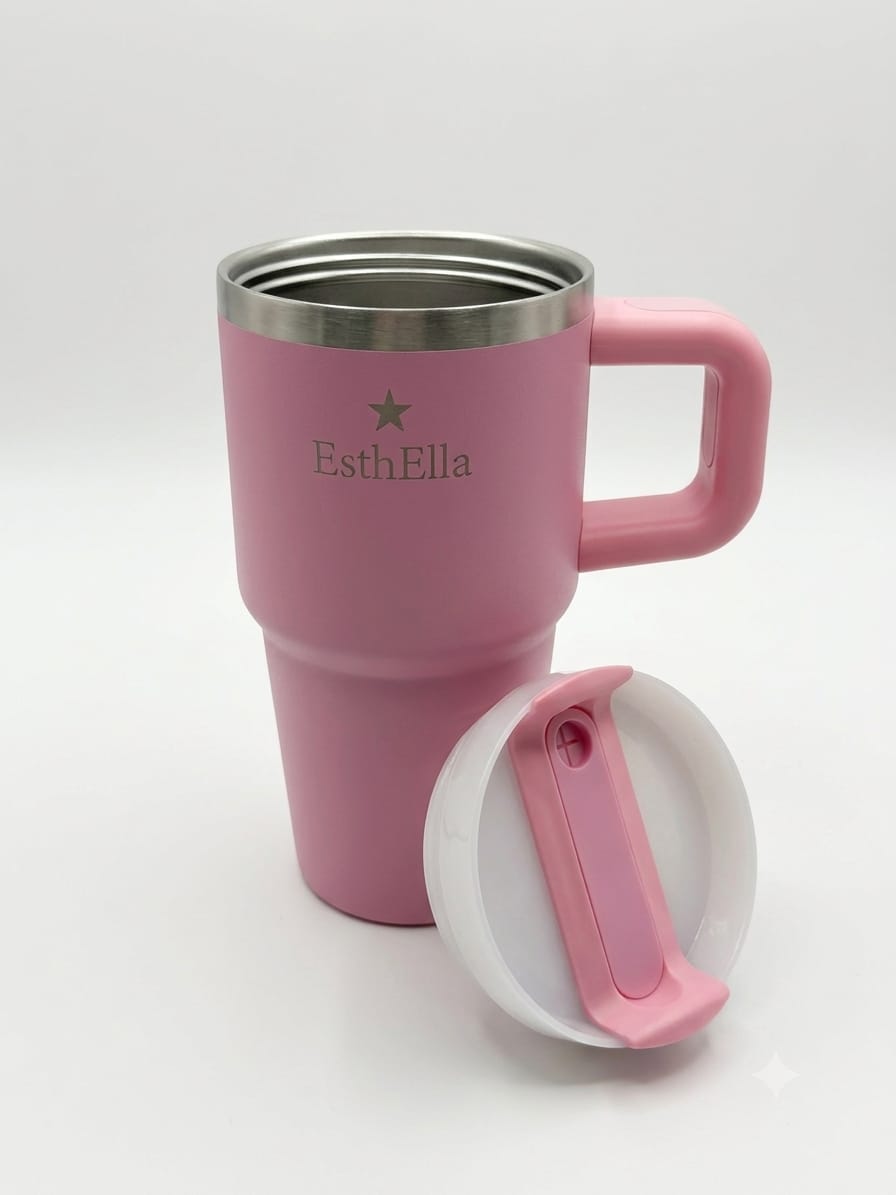 Esthella 20oz (600ml) Vacuum Insulated Tumbler Mug with Handle and Straw | Portable Leak-Resistant Travel Cup for Kids and Adults | Hot & Cold Drinks.
