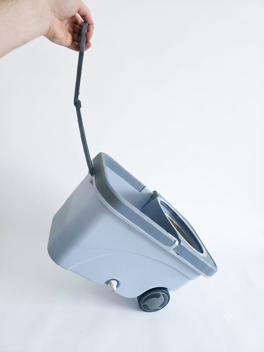 360° Spin Mop and Bucket System on Wheels | Rolling Mopping Bucket with Wringer and Pull Handle | Microfiber Floor Mop with Adjustable Stainless Steel Hand for Hardwood, Tile, and Laminate.