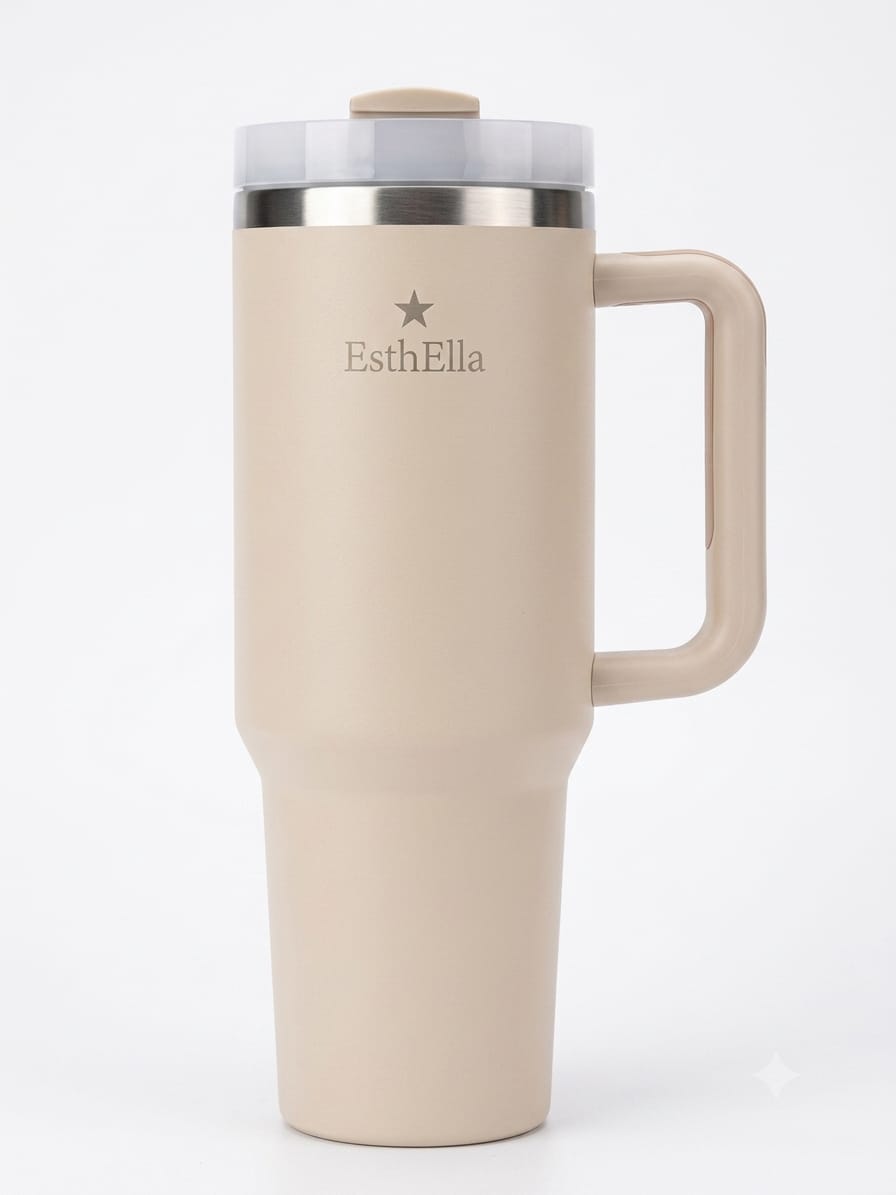 Esthella 40oz (1200ml) Vacuum Insulated Tumbler Mug with Handle and Straw | Leak-Resistant Travel Cup for Hot & Cold Drinks
