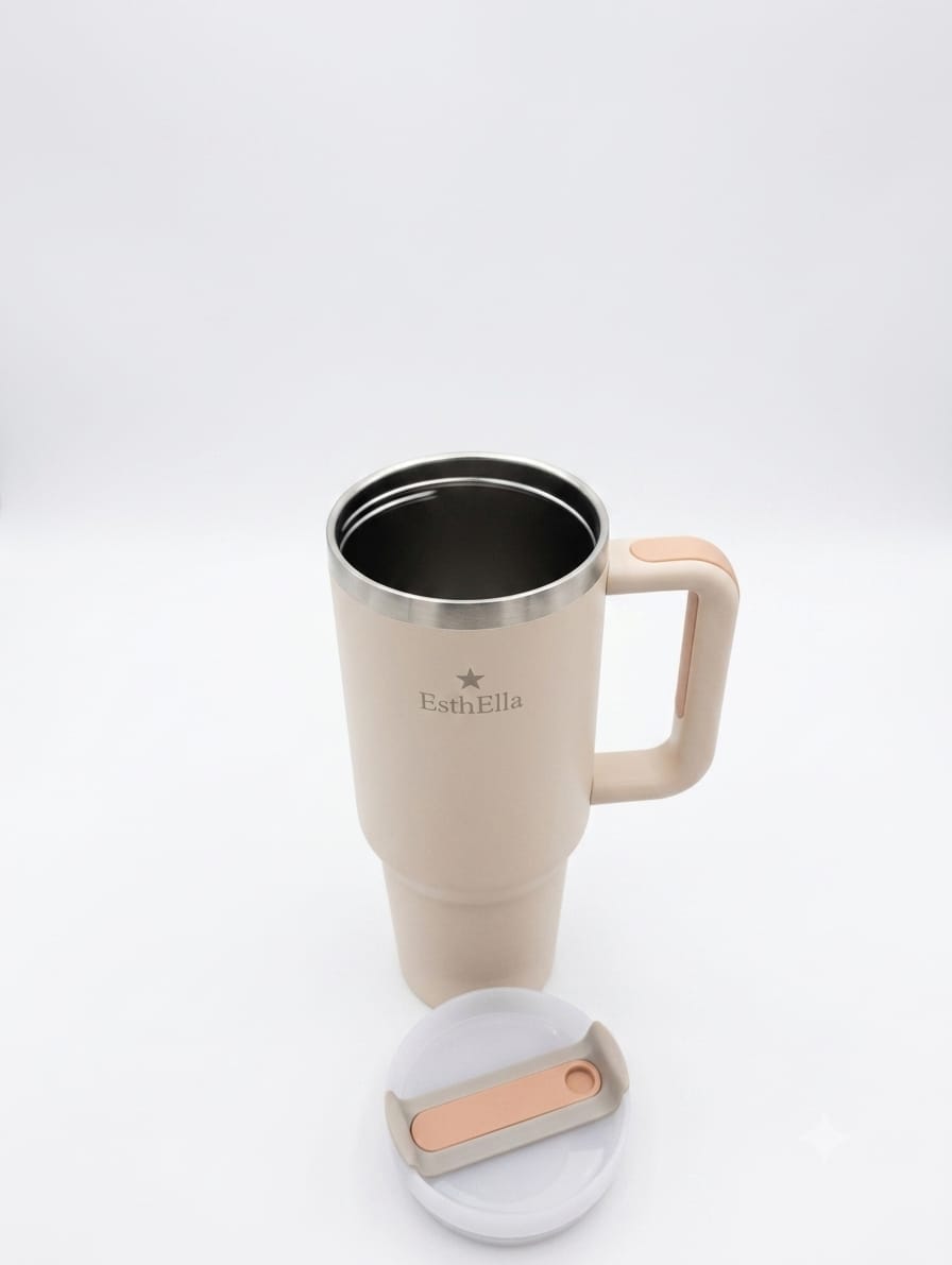 Esthella 40oz (1200ml) Vacuum Insulated Tumbler Mug with Handle and Straw | Leak-Resistant Travel Cup for Hot & Cold Drinks