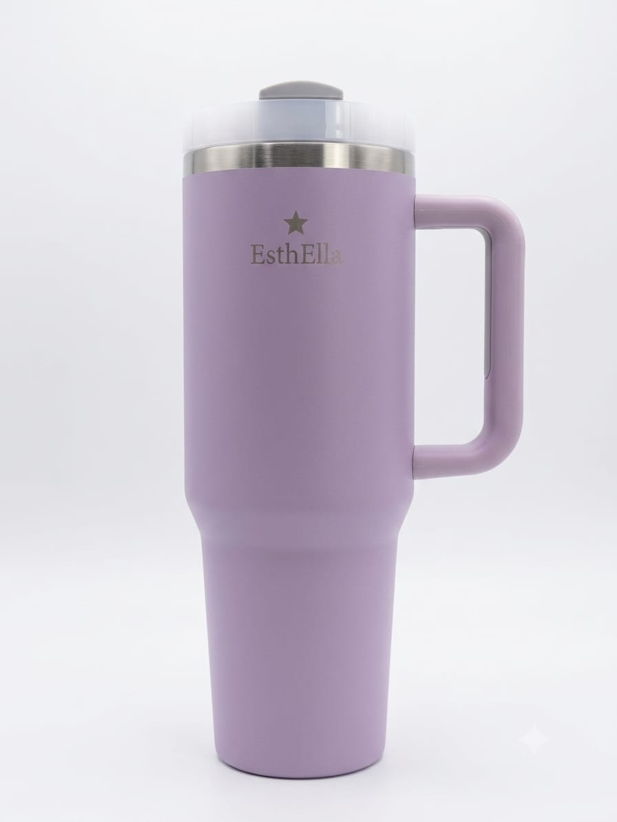 Esthella 40oz (1200ml) Vacuum Insulated Tumbler Mug with Handle and Straw | Leak-Resistant Travel Cup for Hot & Cold Drinks