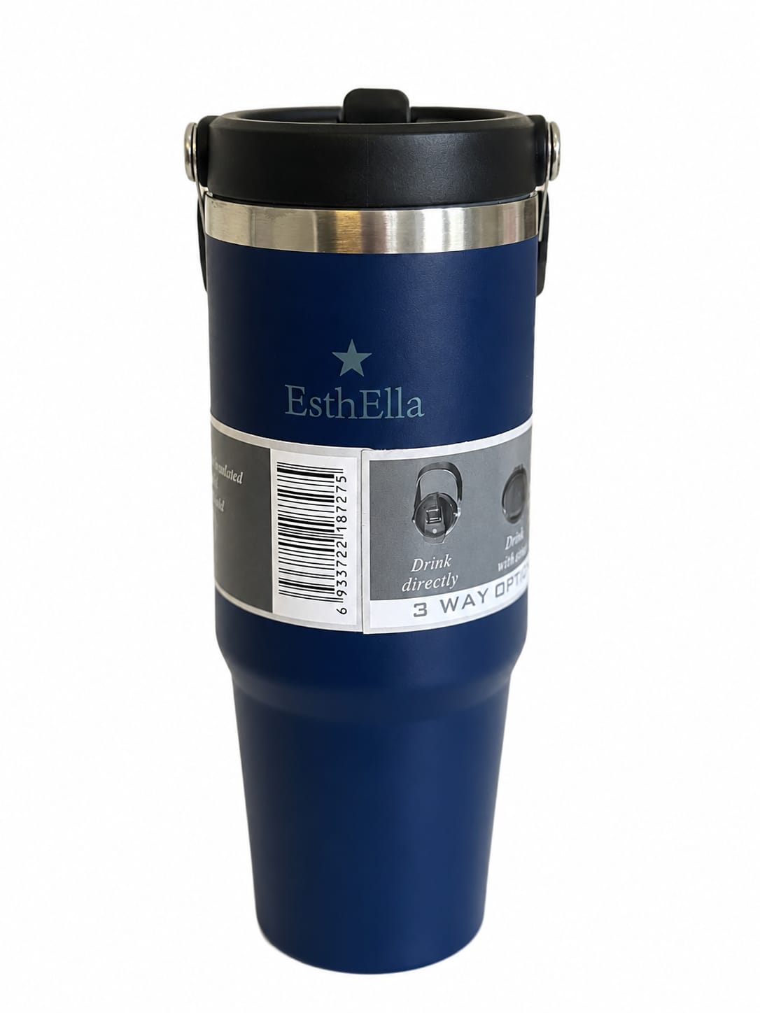 Esthella 30oz (890ml) Vacuum Insulated Tumbler Mug with Handle and Straw | Leak-Resistant Travel Cup for Hot & Cold Drinks.