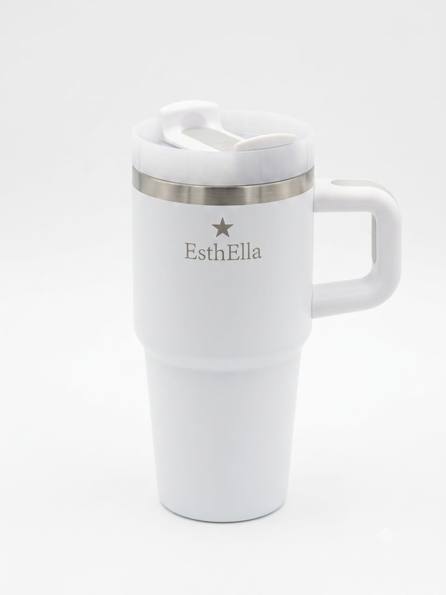 Esthella 20oz (600ml) Vacuum Insulated Tumbler Mug with Handle and Straw | Portable Leak-Resistant Travel Cup for Kids and Adults | Hot & Cold Drinks.